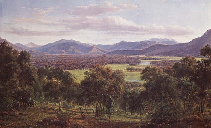 Eugene Guerard Spring in the valley of Mitta Mitta,with the Bogong Ranges in the distance